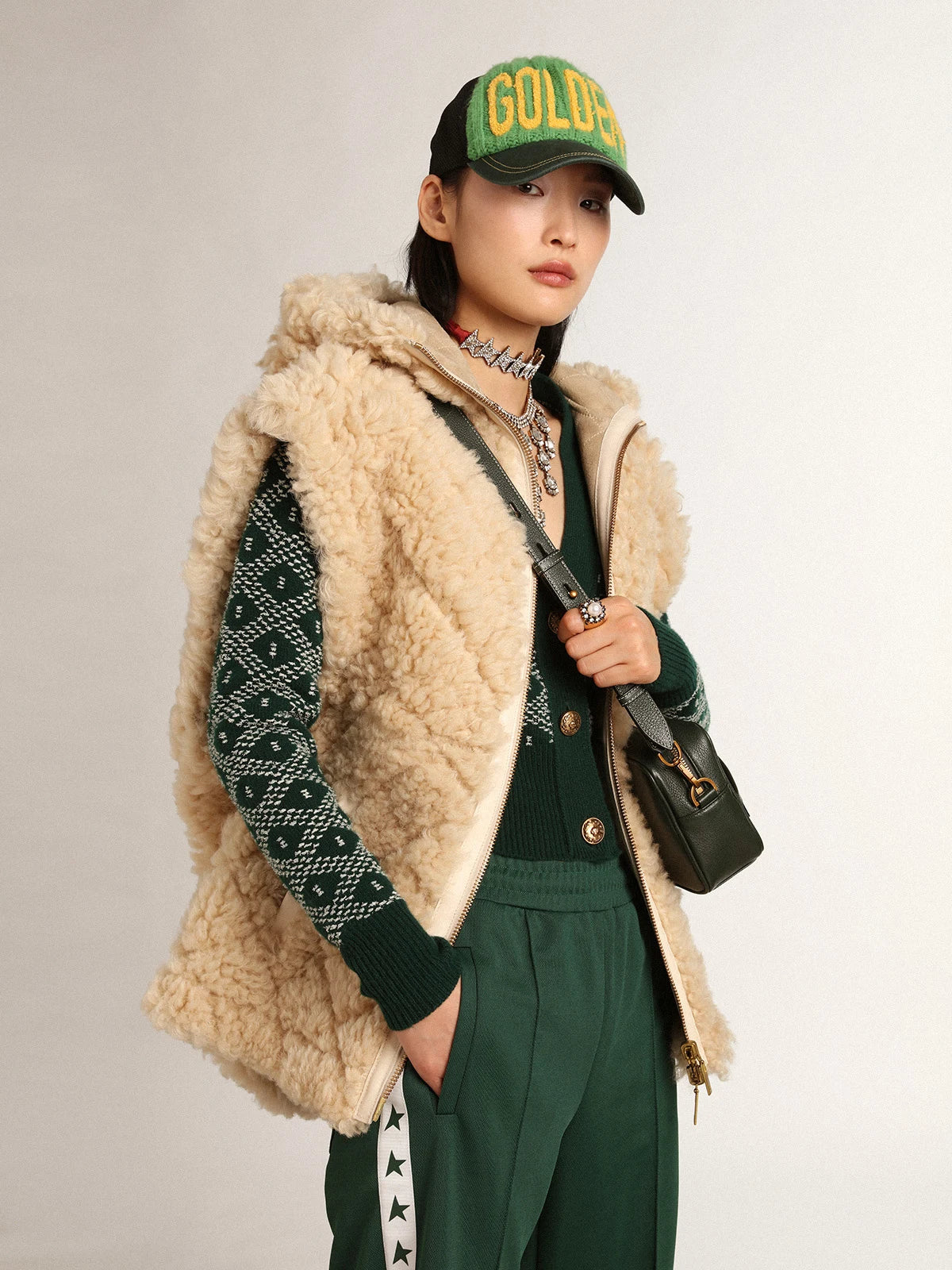 Gilet in montone double face Collezione Journey di colore écru
