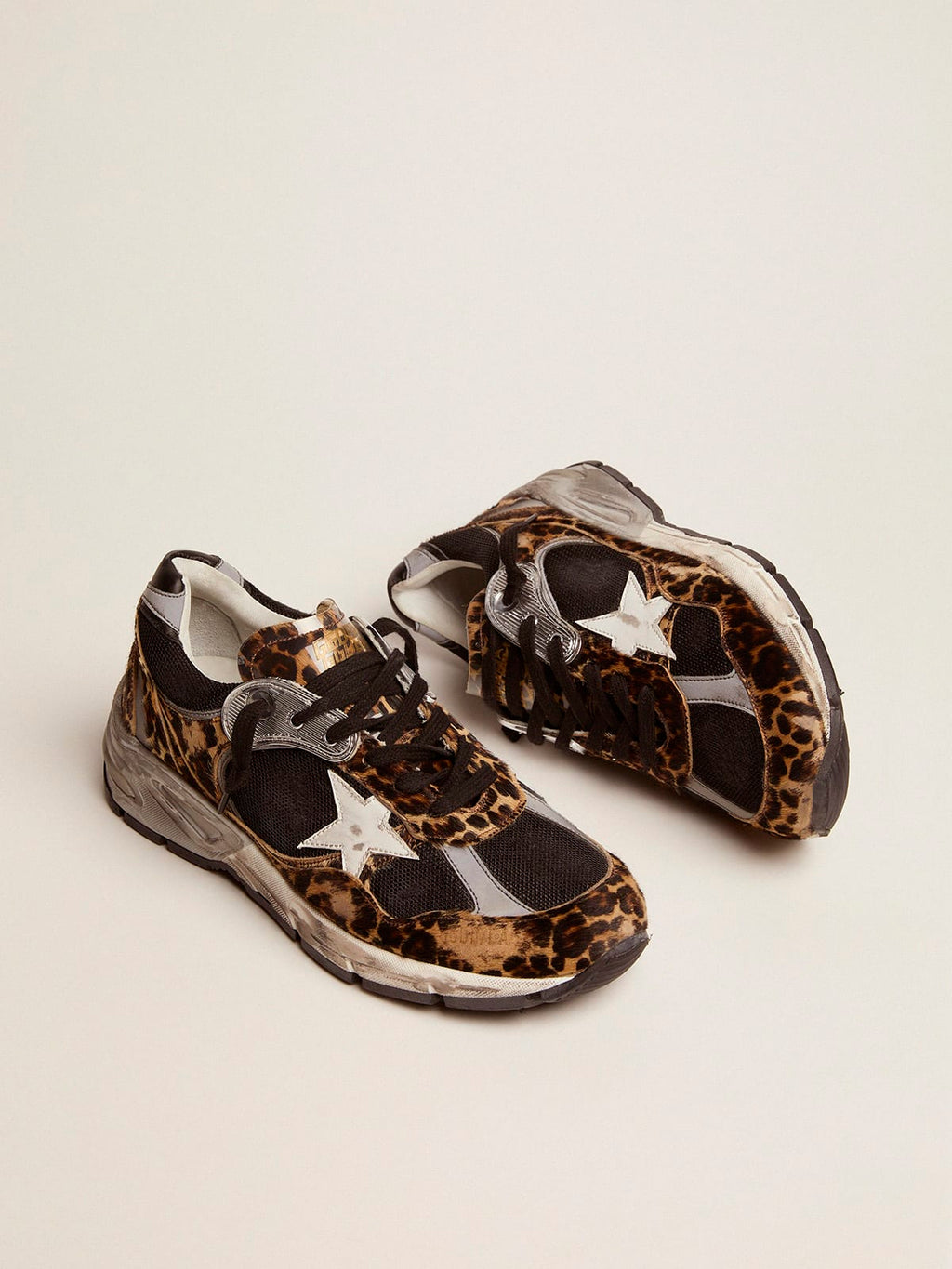 Sneaker Dad-Star in cavallino leopardato e stella in pelle bianca