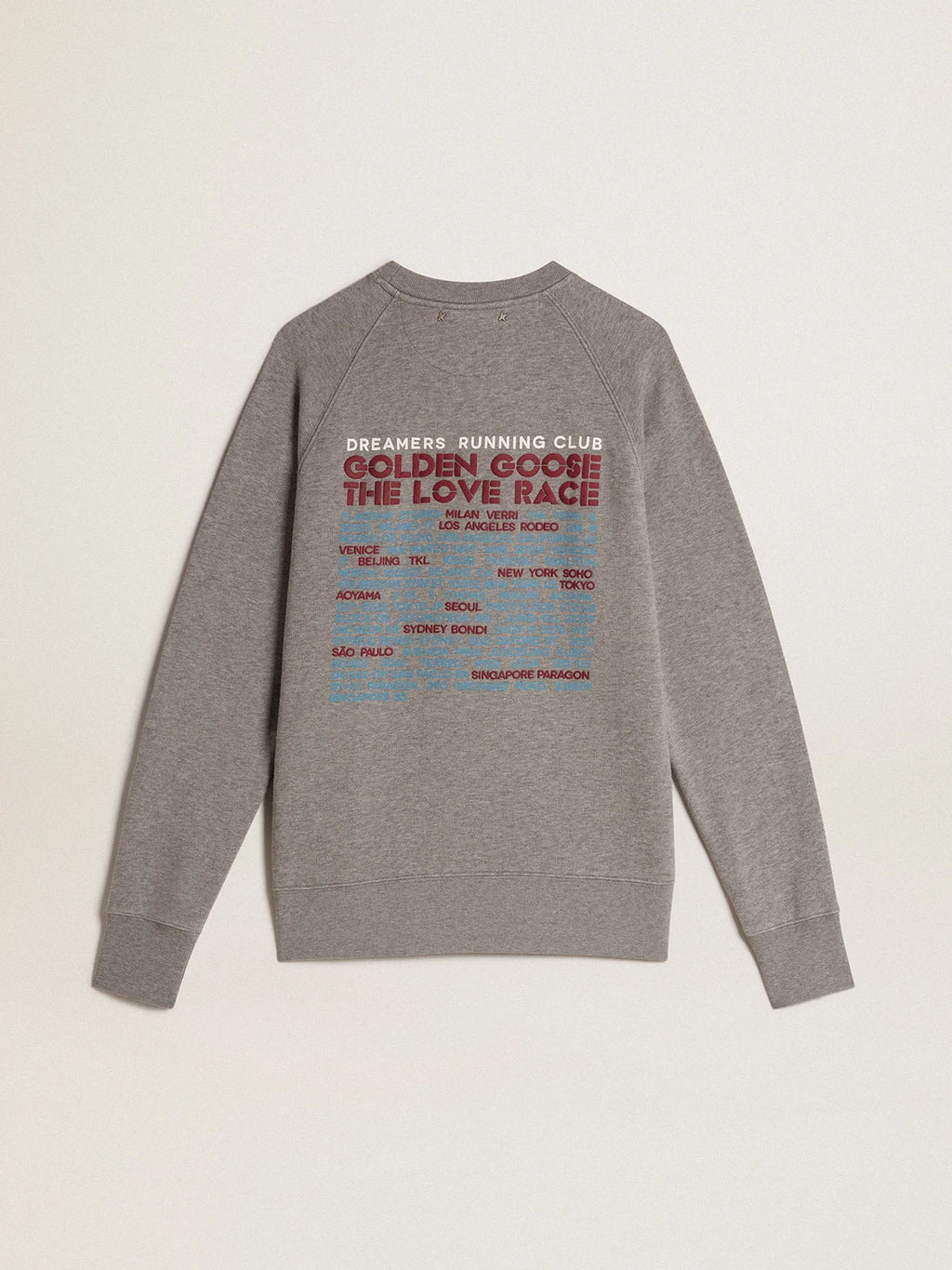 Felpa in cotone color grigio melange con manifesto sul retro