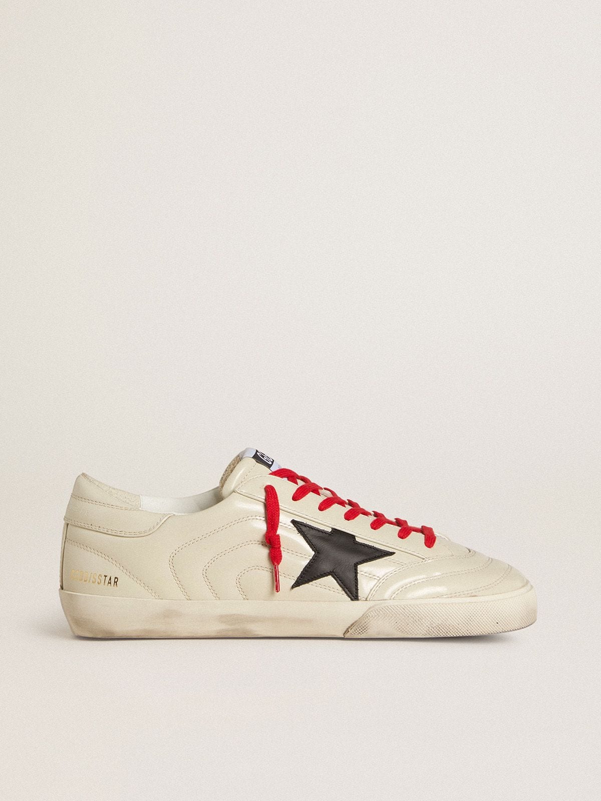 Men's Super-Star in glossy white matelassé leather with black leather star