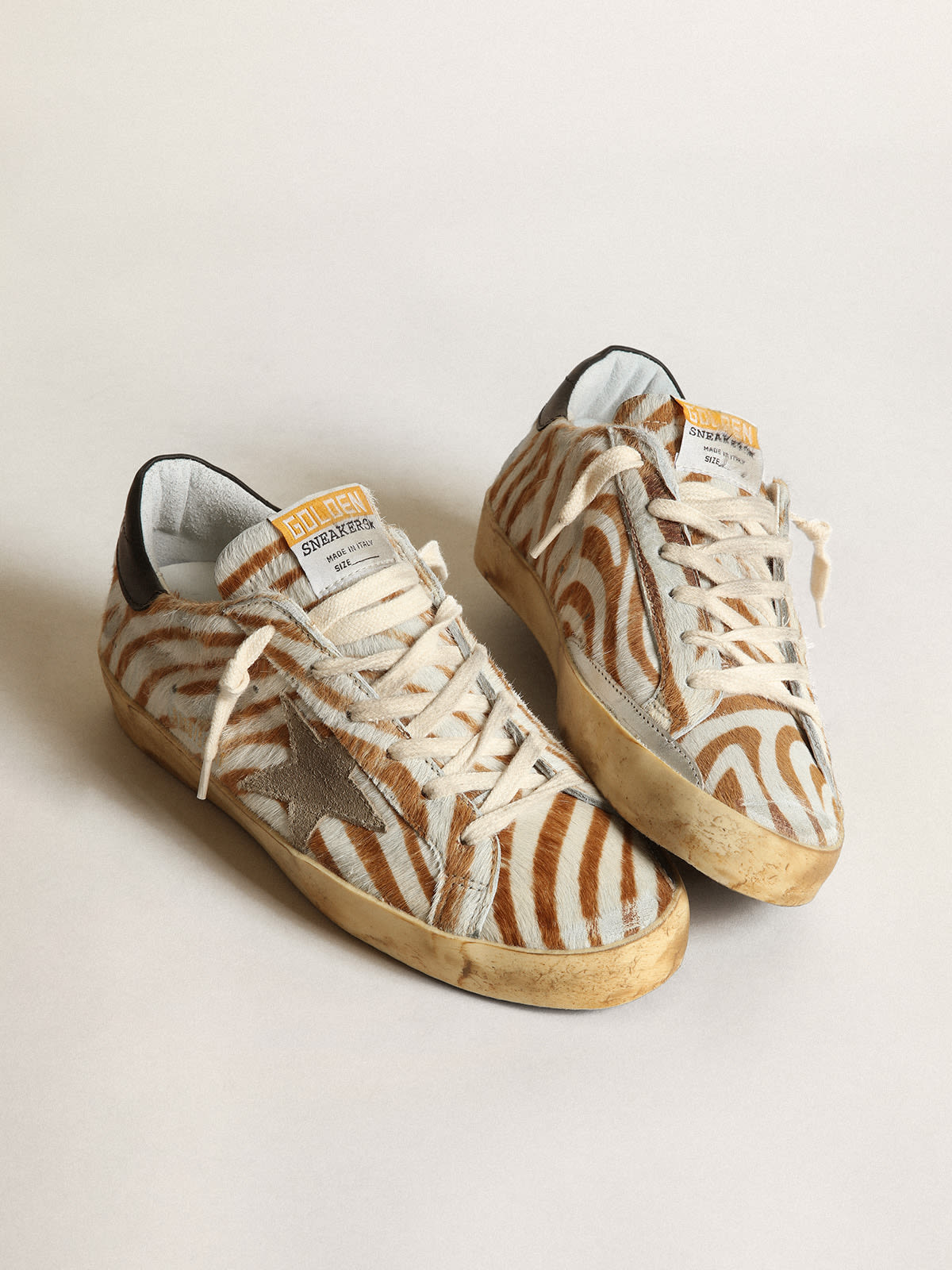 Sneaker Super-Star donna in cavallino zebrato con stella in suede color tortora