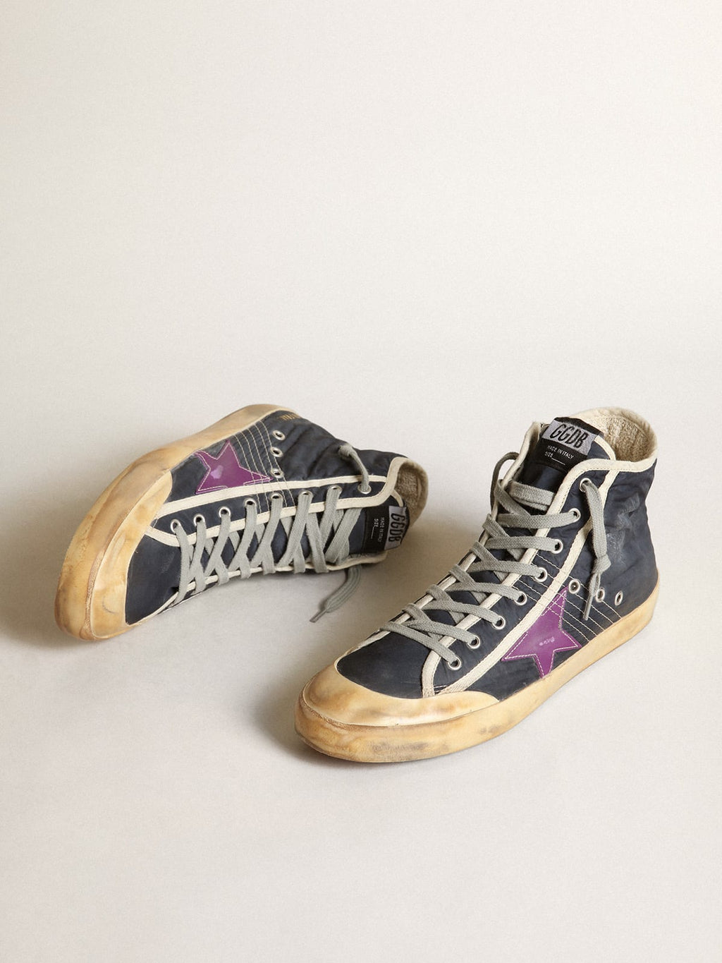 Sneaker Francy Penstar in nylon blu navy con stella in pelle viola e talloncino in suede nero