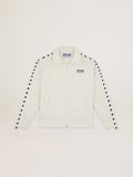 Felpa con zip da donna di colore bianco con nastro bianco e stelle nere