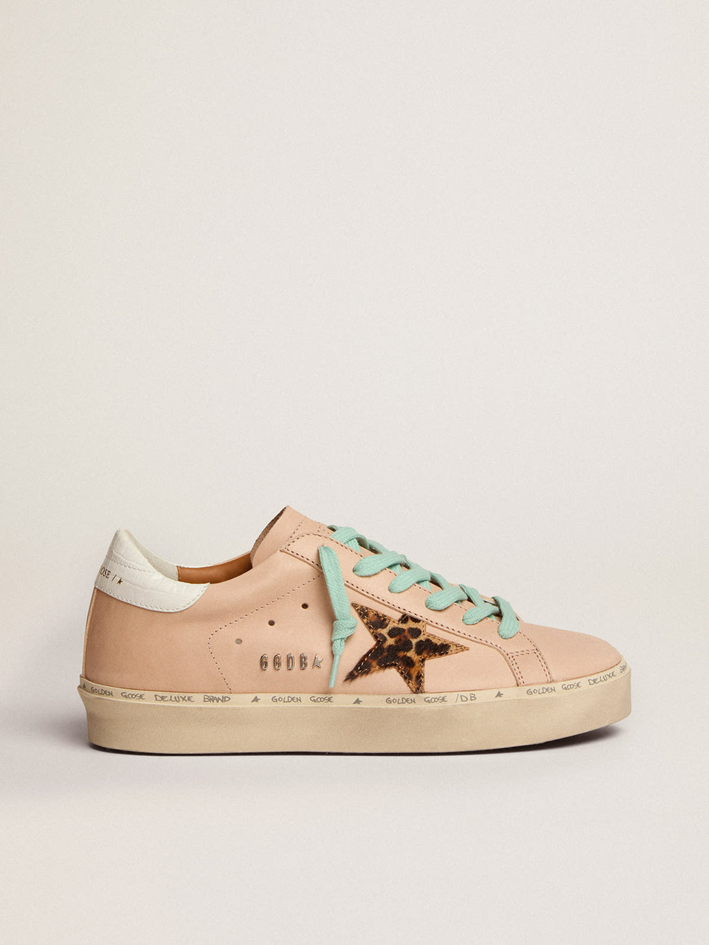 Sneaker Hi Star con stella in cavallino leopardato e talloncino in pelle bianca con stampa coccodrillo