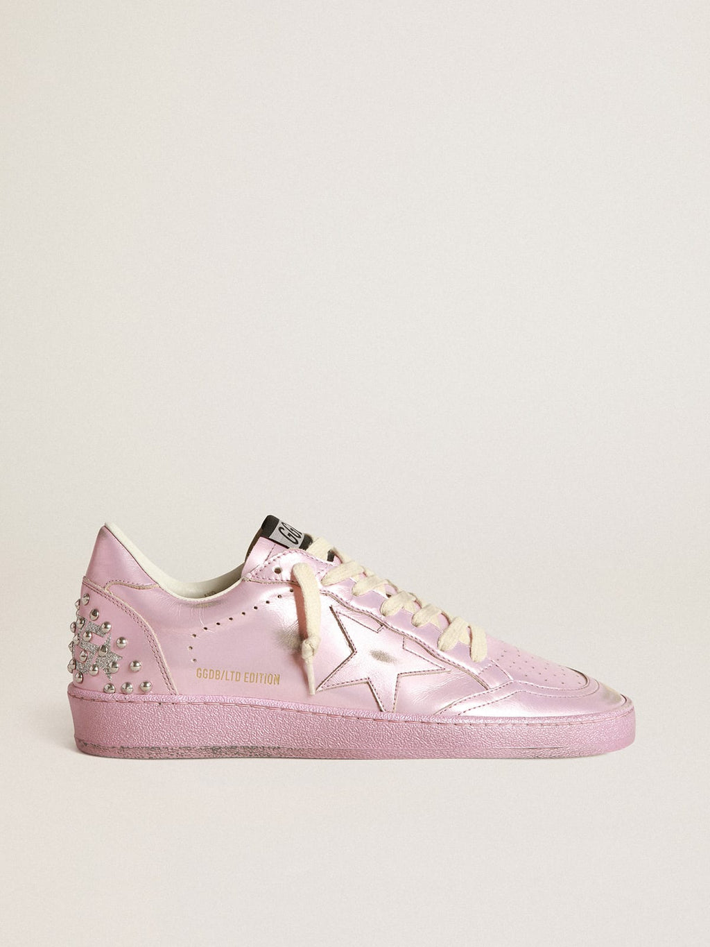Ball Star LAB donna in pelle laminata rosa con borchie