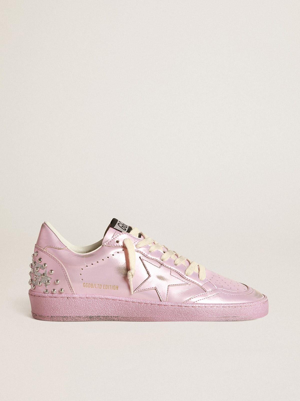 Ball Star LAB donna in pelle laminata rosa con borchie
