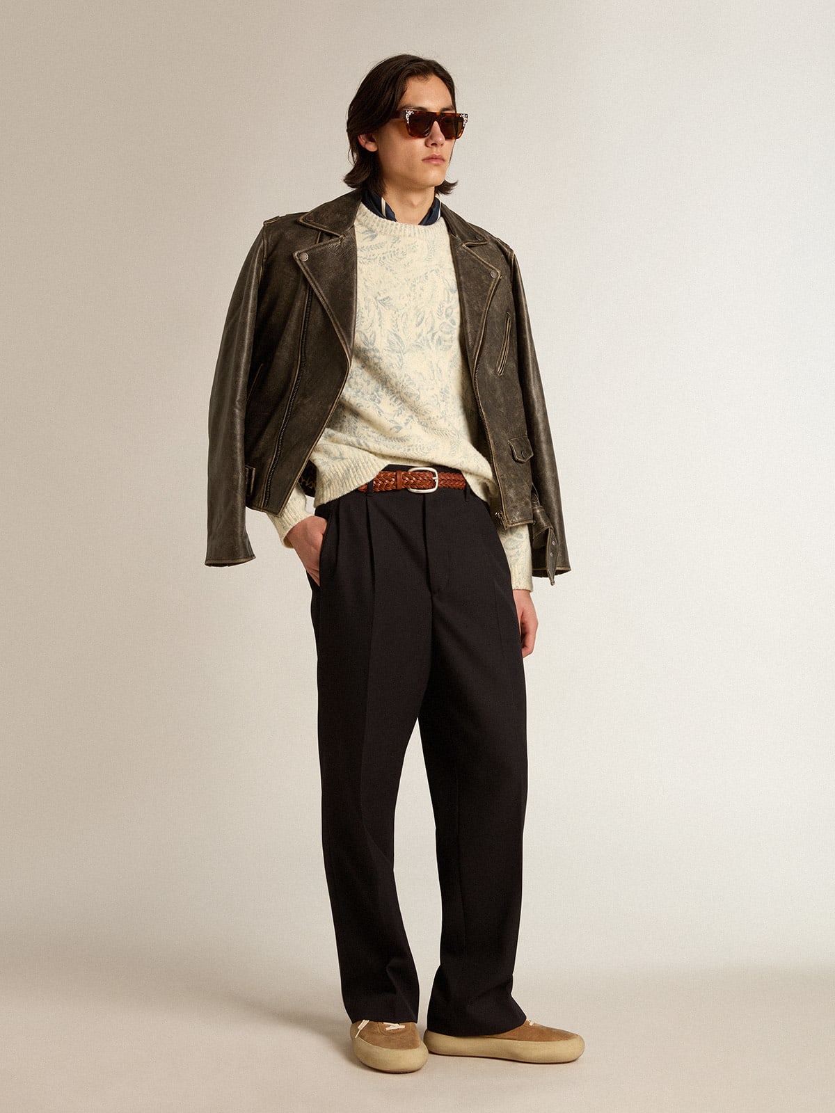 Maglione girocollo da uomo in lana con motivo toile de jouy all over