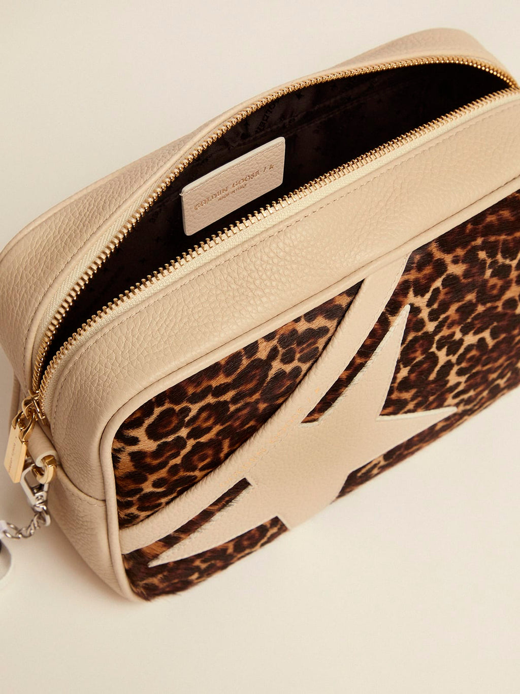 Borsa Star Bag bianco latte con inserto in cavallino stampato leo