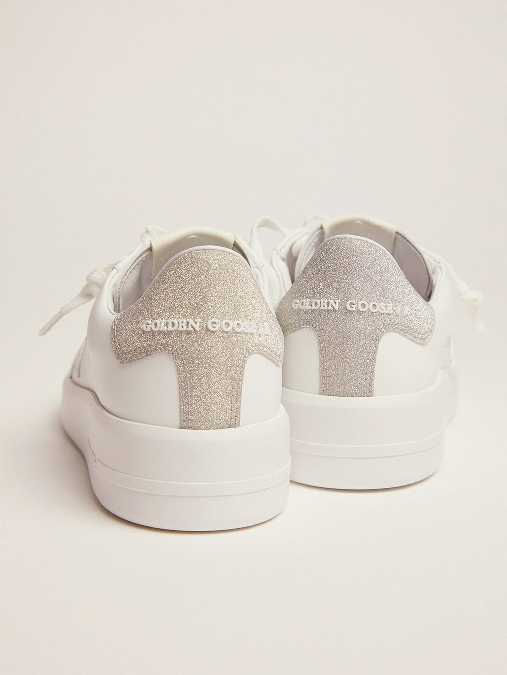 Sneaker Purestar in pelle bianca e talloncino con glitter champagne