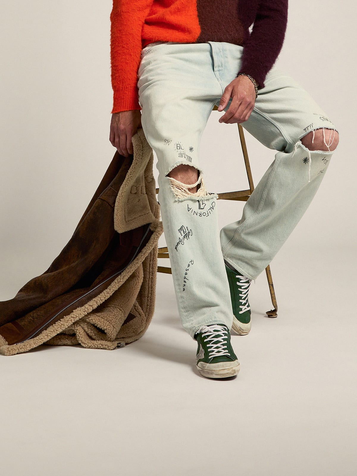 Sneaker Super-Star in pelle verde e multifoxing