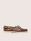 Women's Cruise loafers in glossy dark brown leather with dove gray hiking laces