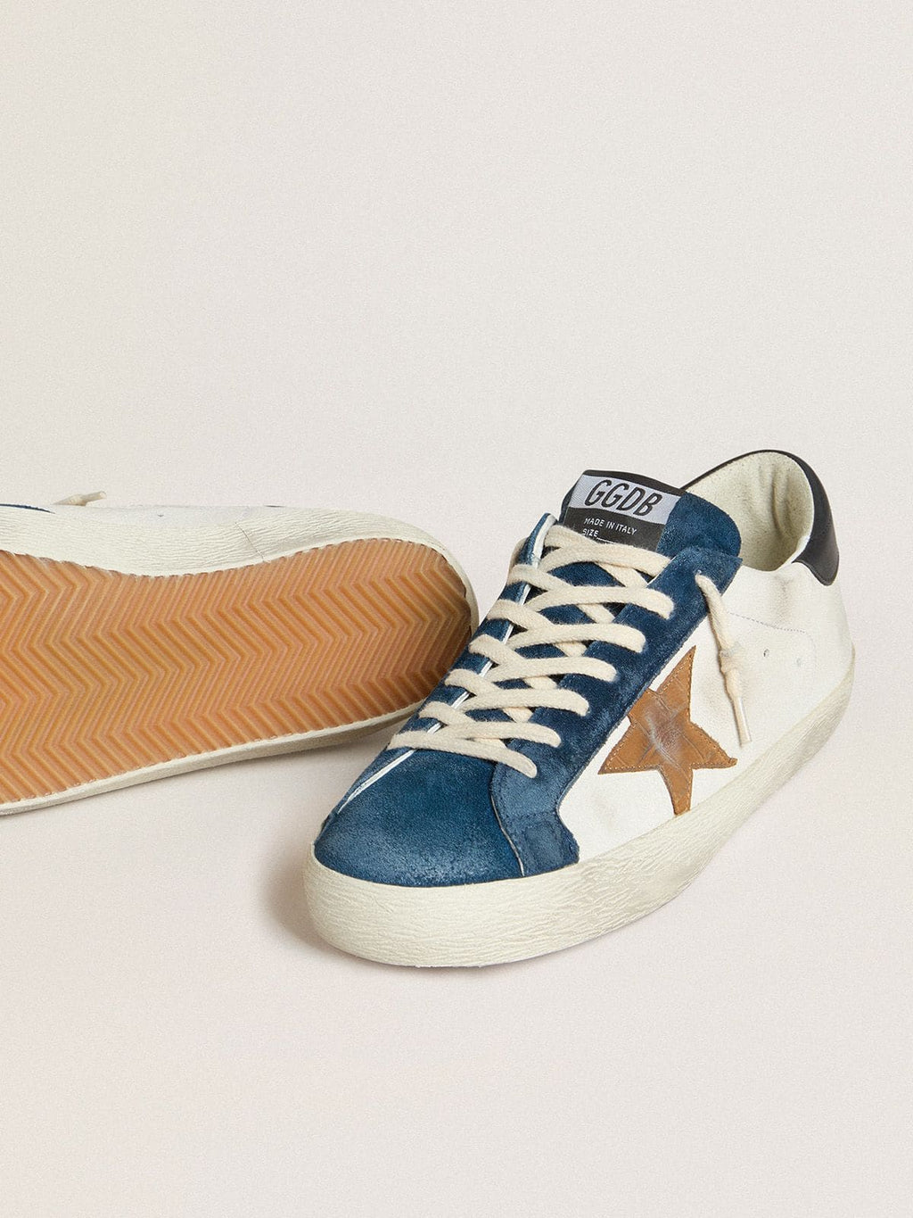 Men's Super-Star LTD with tobacco-colored croc-print leather star and black leather heel tab