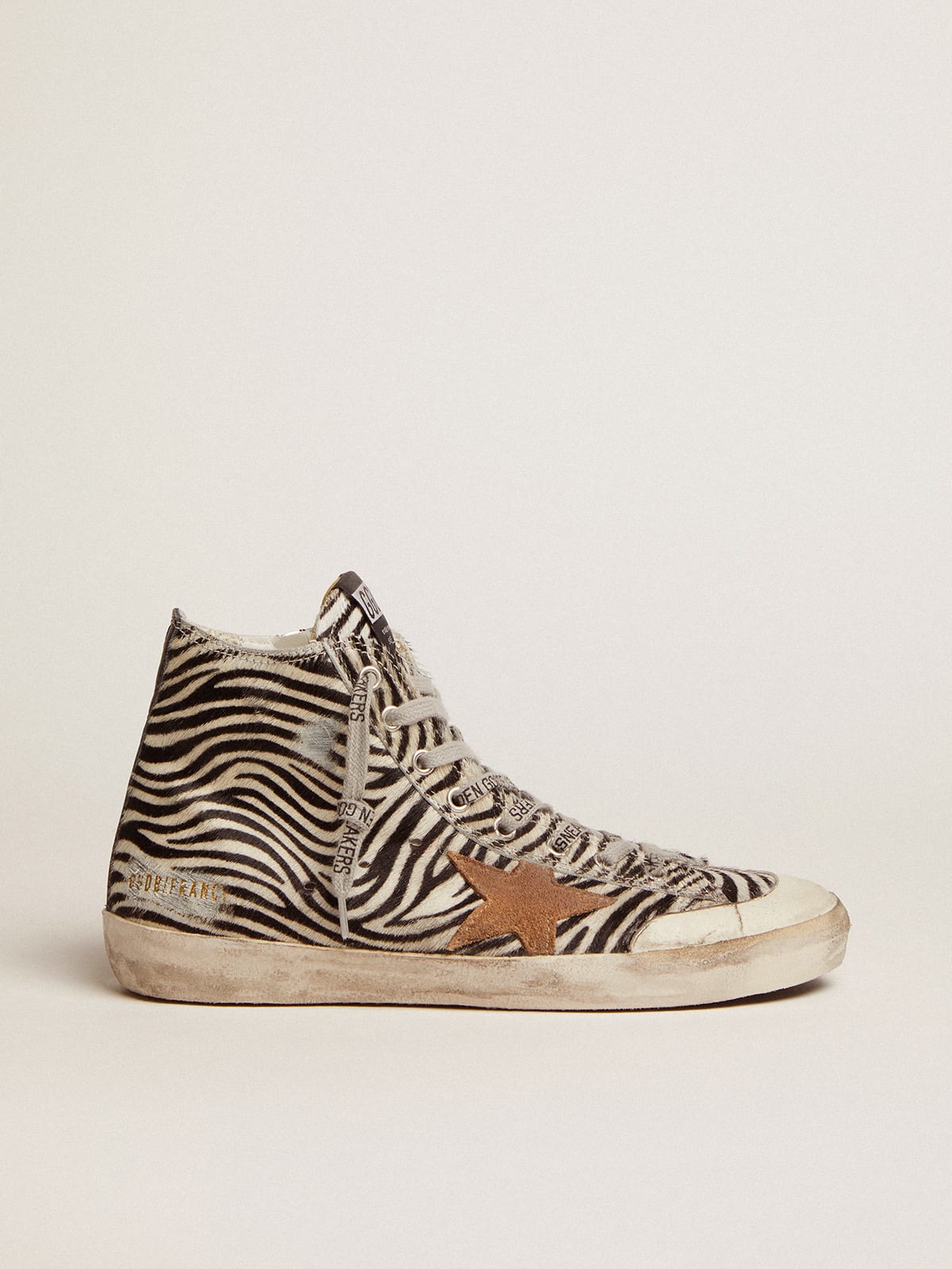 Sneaker Francy Penstar LTD in cavallino zebrato con stella in suede color tabacco e talloncino in pelle nera