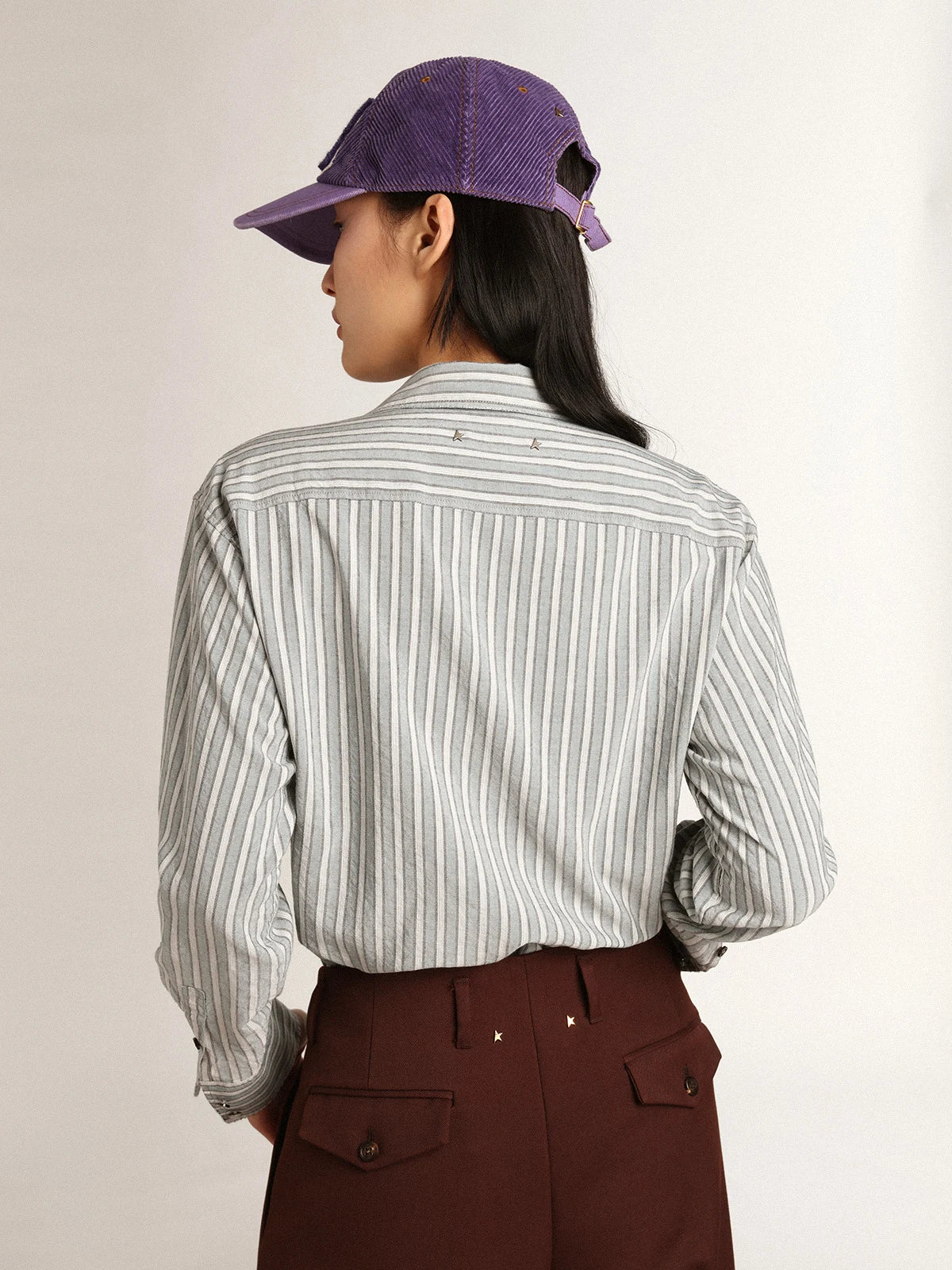 Camicia boyfriend Donna Collezione Journey con righe di colore acqua