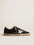 Super-Star in suede nero con stella in pelle laminata argento