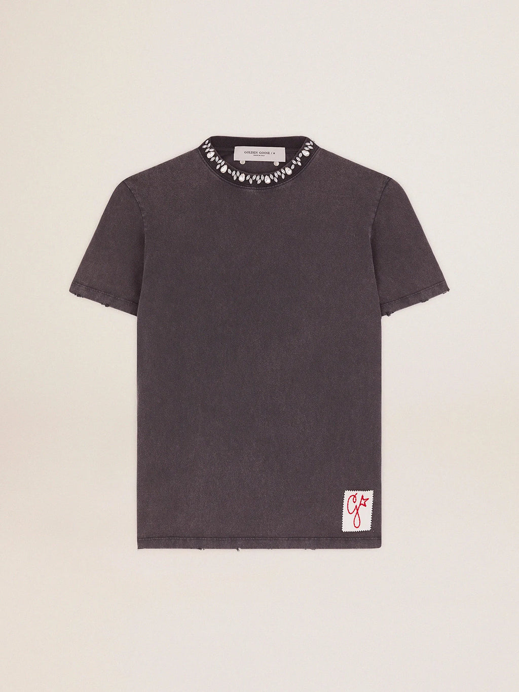 T-shirt Collezione Golden di colore grigio antracite con cristalli cabochon