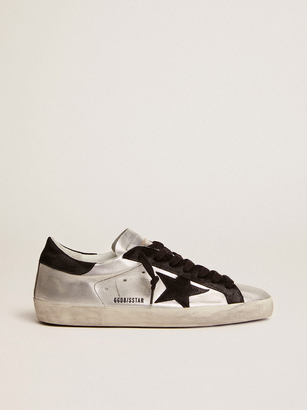 Sneakers Super-Star in pelle argentata con inserti a contrasto