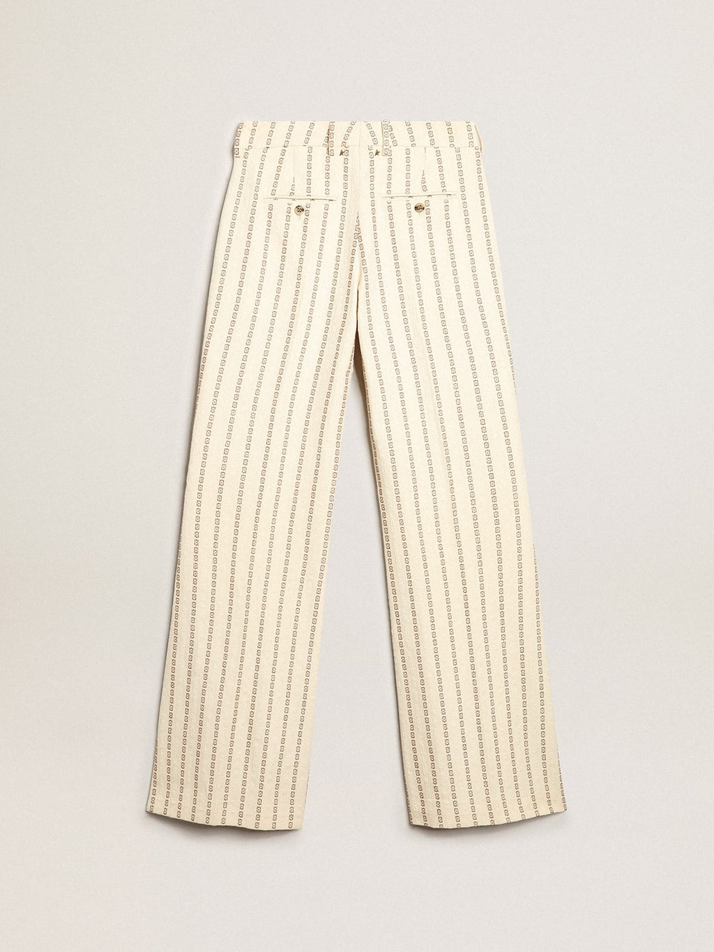 Pantalone in cotone color panna con motivo jacquard