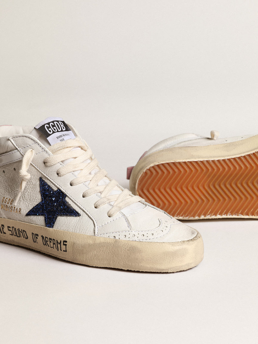 Mid Star con stella in glitter blu e talloncino in suede rosa