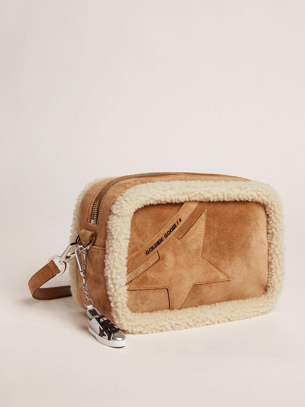 Borsa Star Bag in pelle scamosciata con profilo in shearling