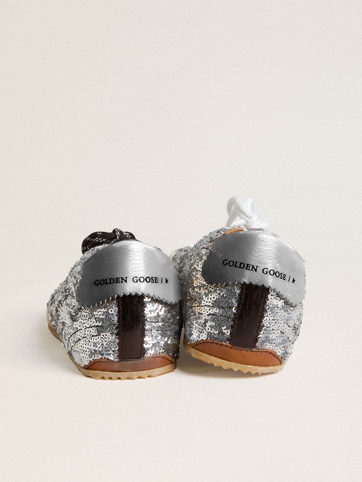 Men's True-Star in silver sequins with black star and beige leather heel tab