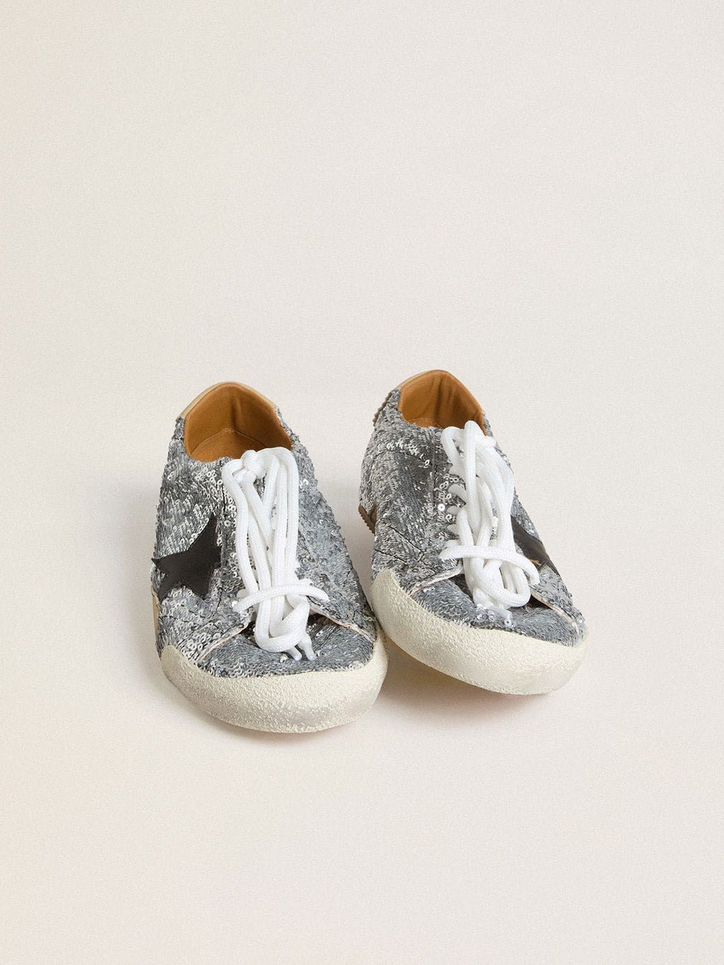 Men's True-Star in silver sequins with black star and beige leather heel tab