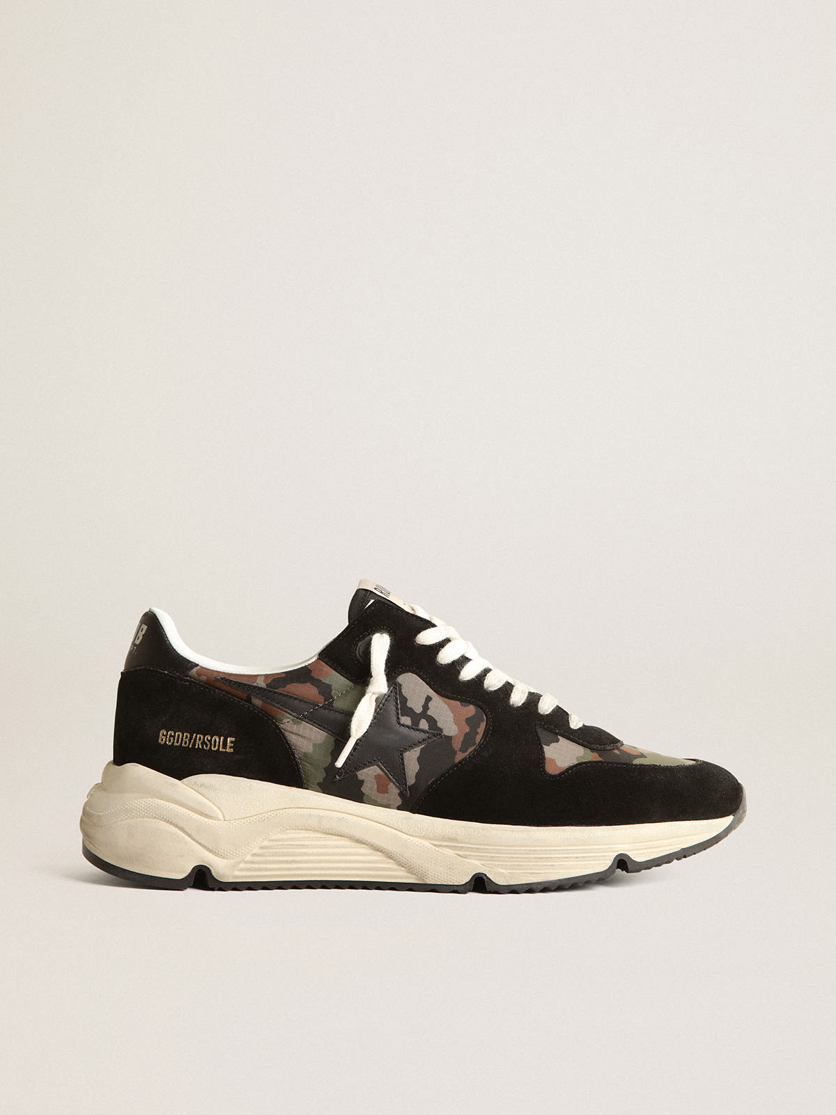 Sneaker Running Sole in nylon ripstop con stampa camouflage con stella in pelle nera