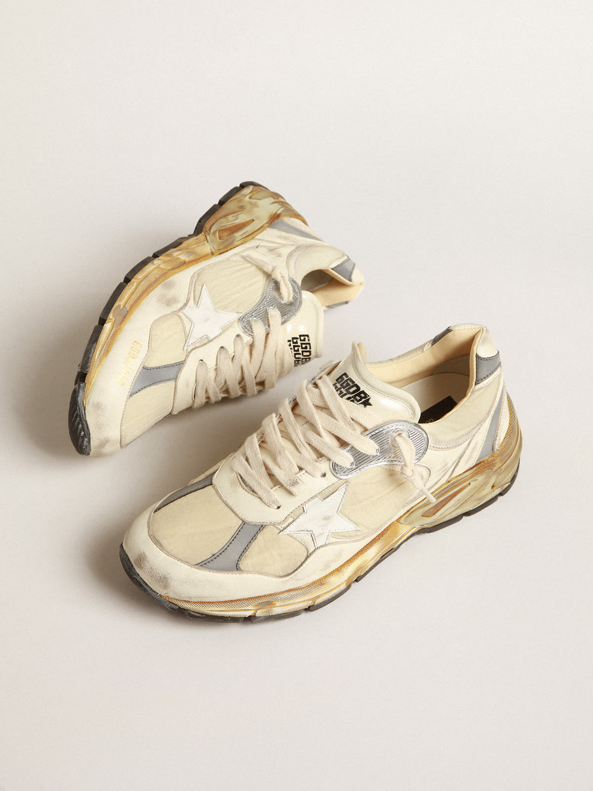 Dad-Star Uomo in nylon e nappa beige con stella in pelle bianca