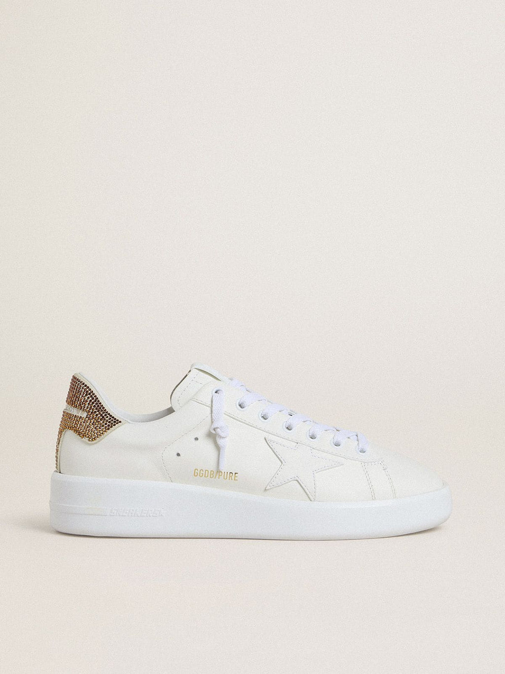 Women’s Purestar with white leather star and brown crystal heel tab