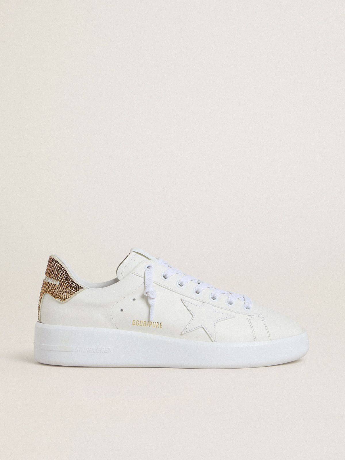 Women’s Purestar with white leather star and brown crystal heel tab