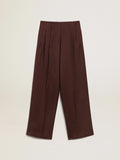 Pantalone Flavia Collezione Journey in gabardine di lana color chicory coffee
