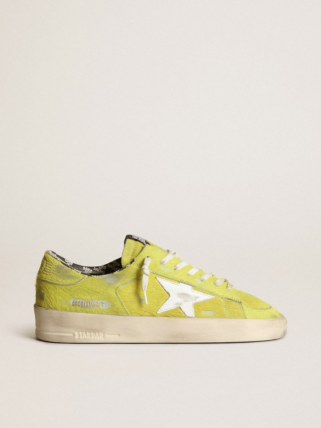 Sneaker Stardan uomo in cavallino giallo fluo con stella in pelle bianca
