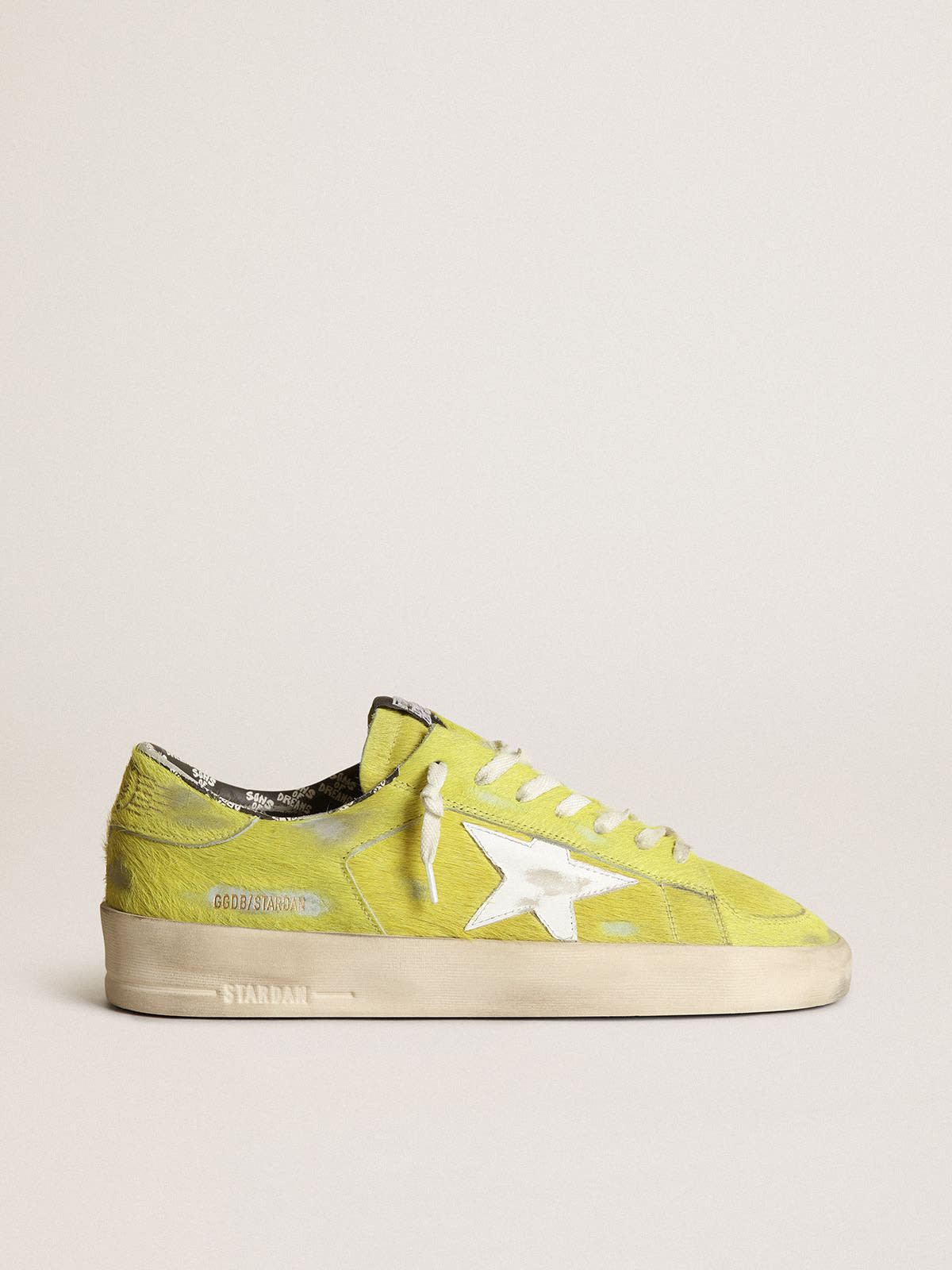 Sneaker Stardan uomo in cavallino giallo fluo con stella in pelle bianca