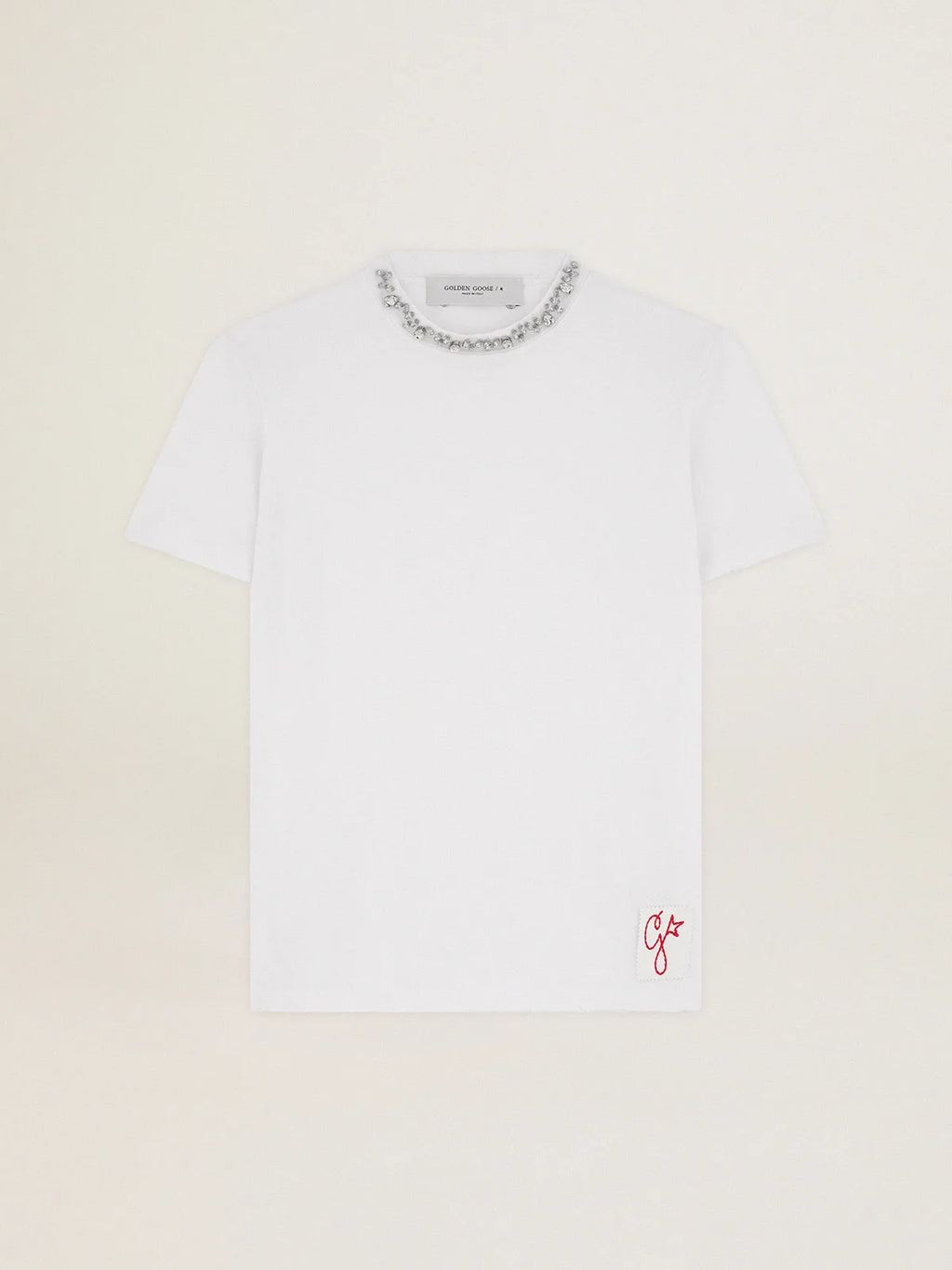 T-shirt Collezione Golden di colore bianco con cristalli cabochon