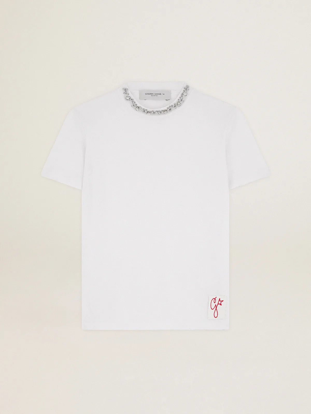 T-shirt Collezione Golden di colore bianco con cristalli cabochon