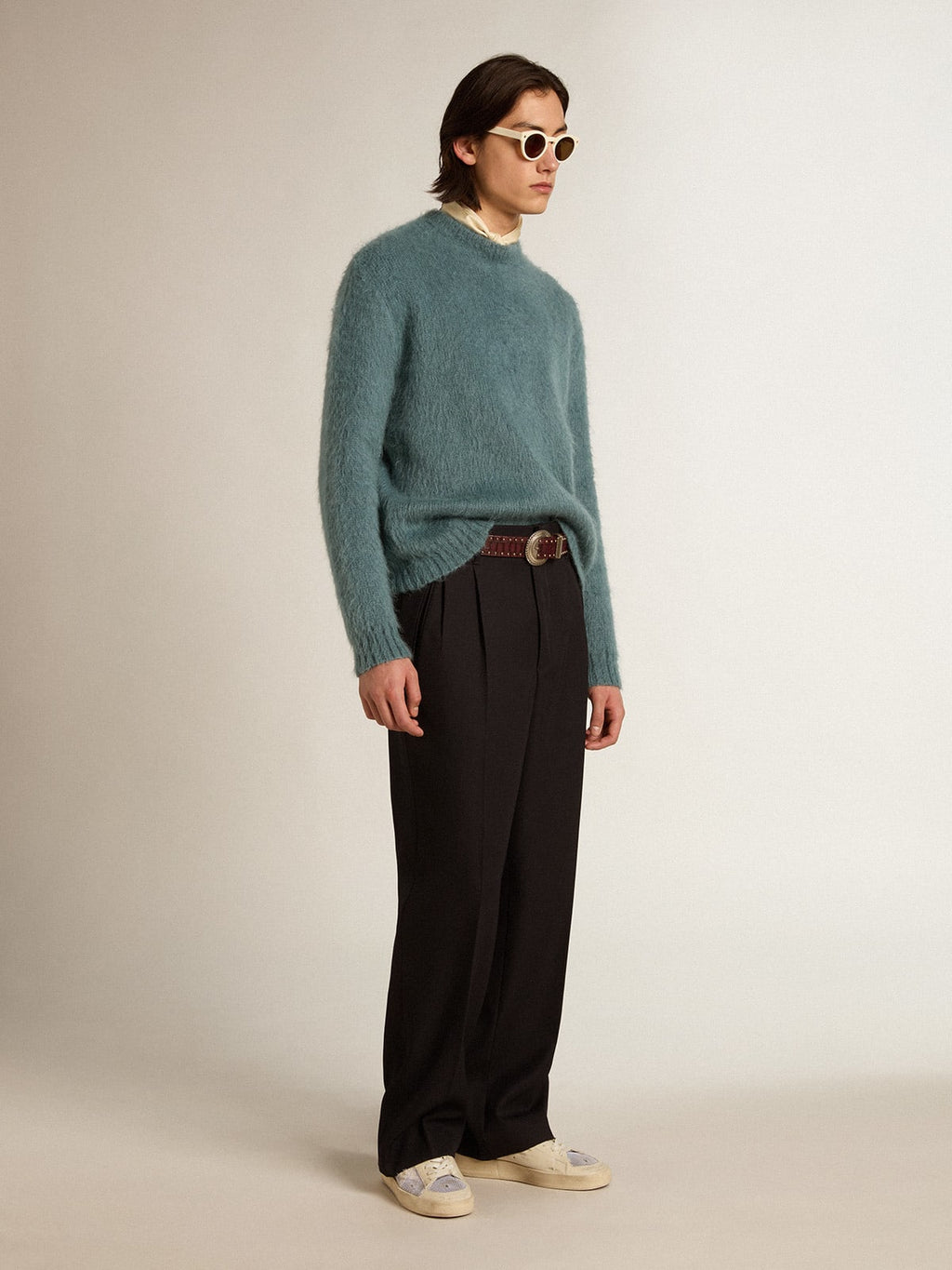 Maglione in mohair color azzurro polvere