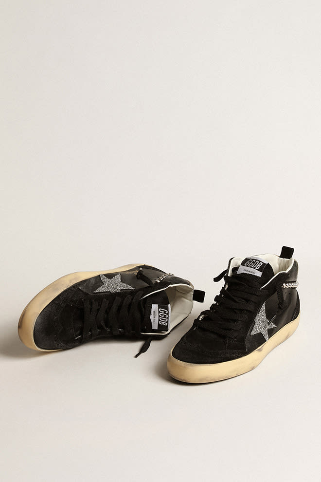 Mid Star in nappa e suede neri con stella in cristalli Swarovski