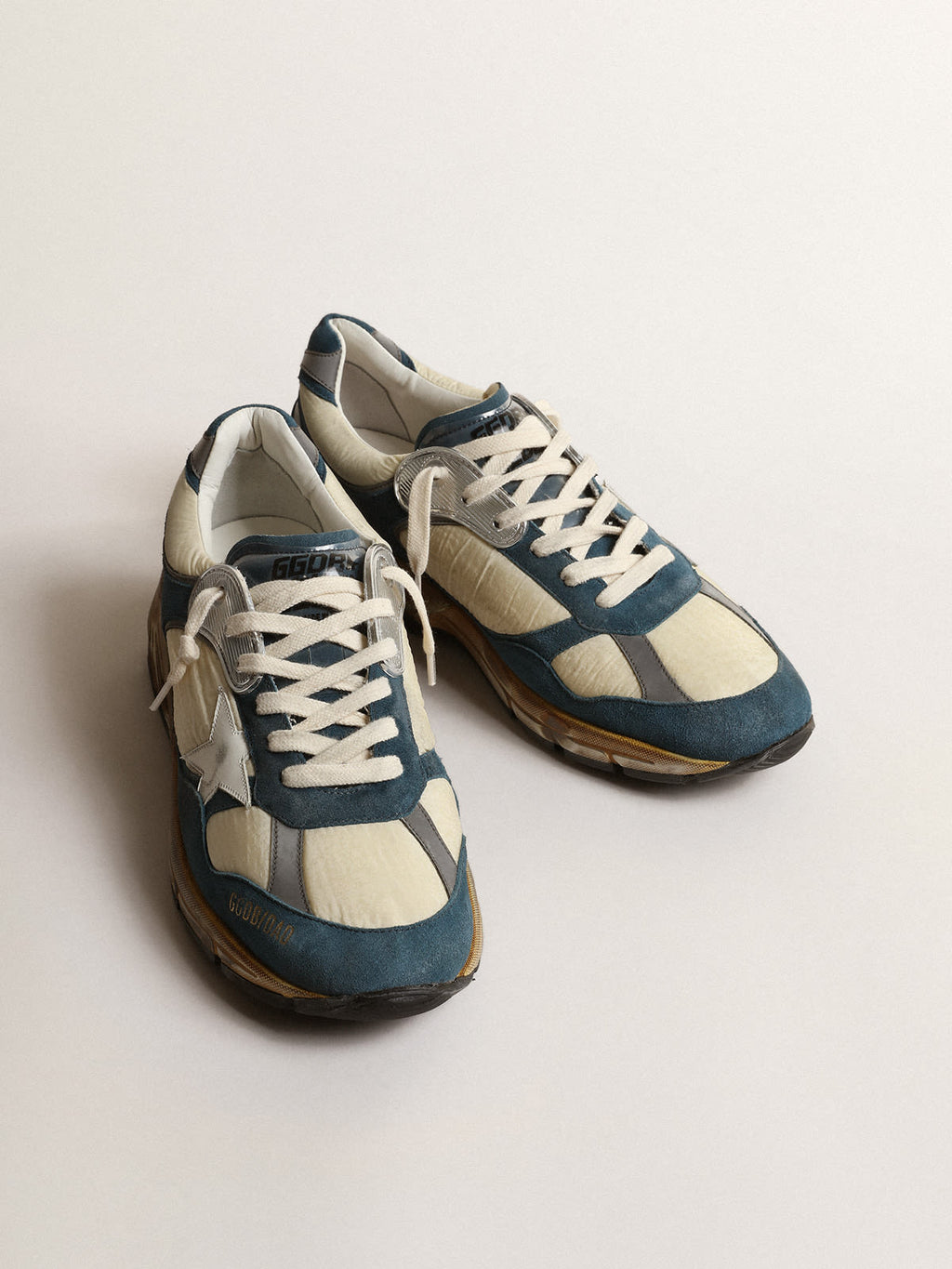 Dad-Star Uomo in suede blu petrolio con stella in pelle bianca