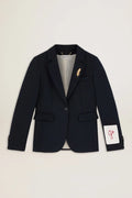 Blazer monopetto da donna in gabardine di lana blu scuro