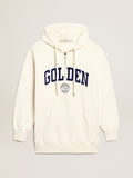 Vestito felpa color bianco con cappuccio e patch Golden