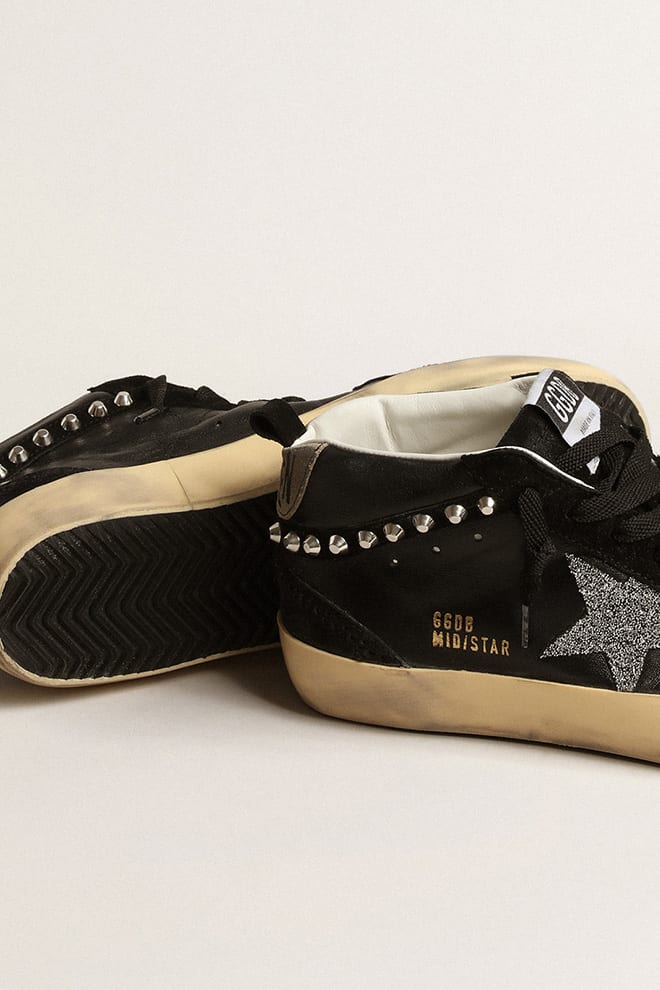 Mid Star in nappa e suede neri con stella in cristalli Swarovski