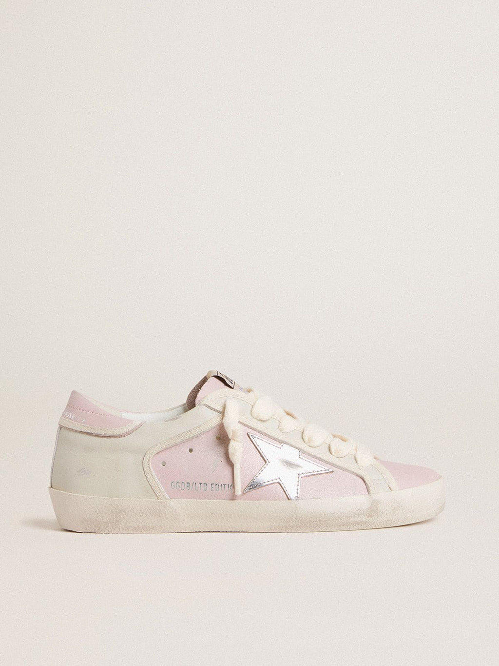 Super-Star LTD in pink leather with silver foiled leather star and pink leather heel tab