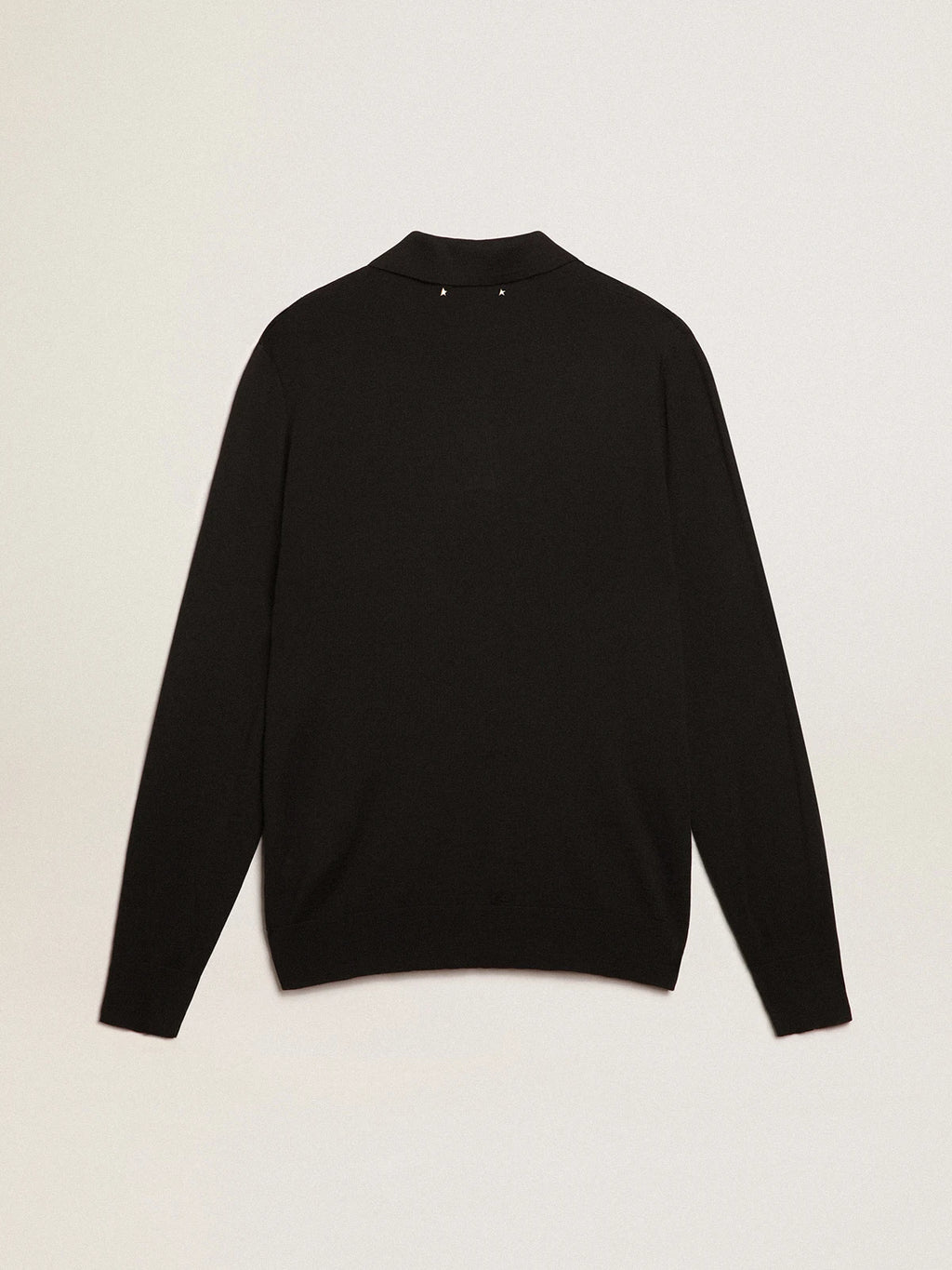 Polo maniche lunghe da uomo in lana merino di colore nero