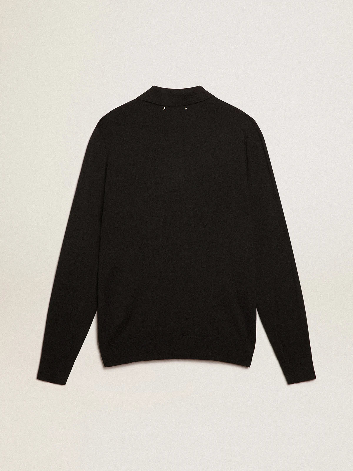 Polo maniche lunghe da uomo in lana merino di colore nero