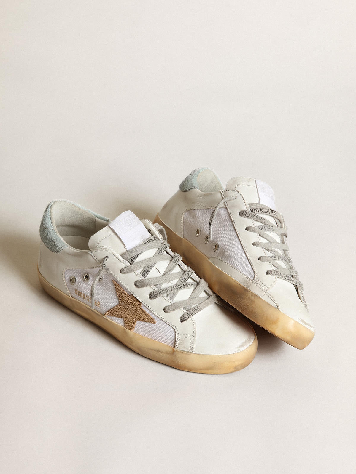 Sneaker Super-Star LTD in pelle e canvas bianchi con stella in nabuk marrone chiaro
