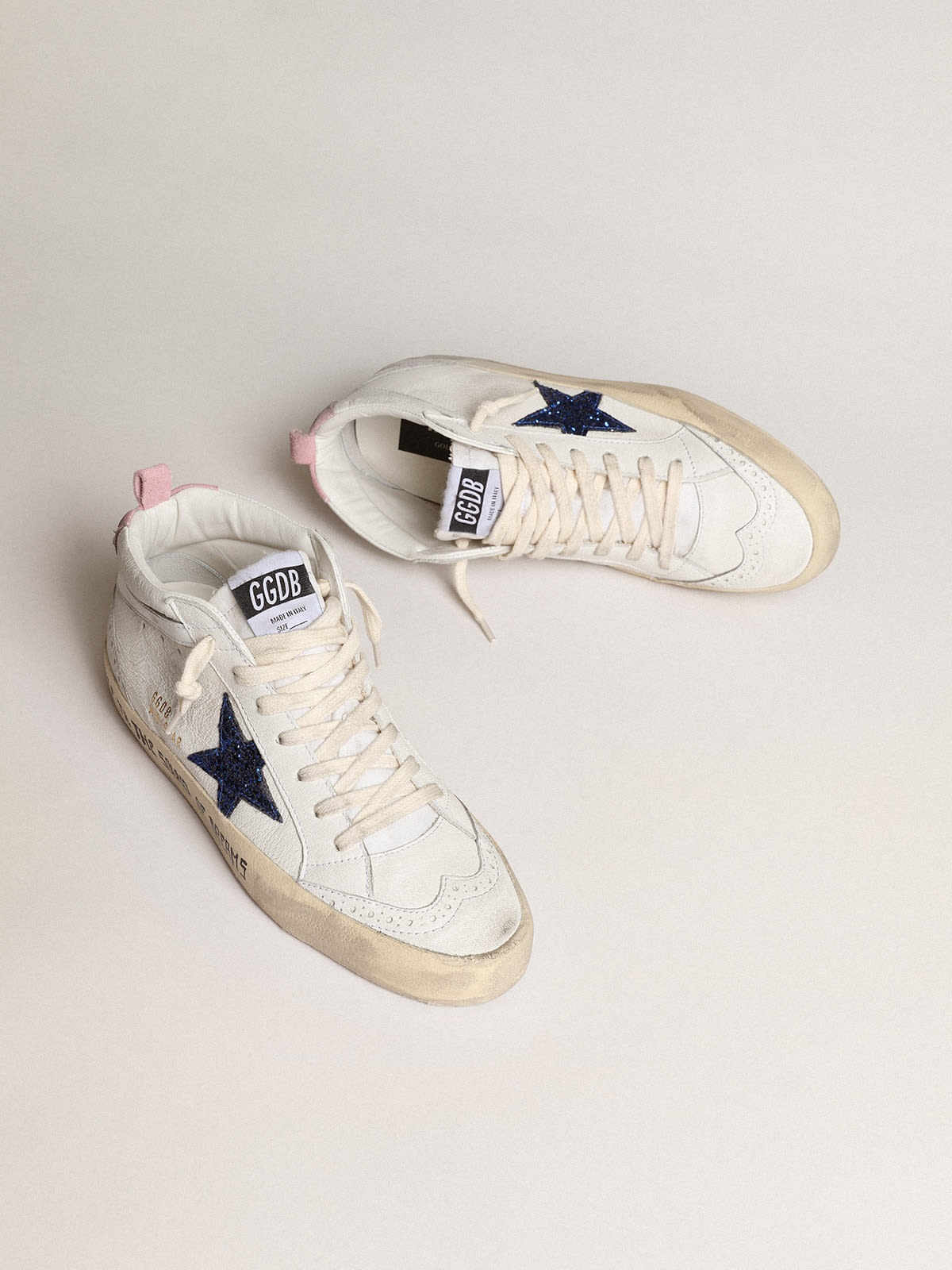 Mid Star con stella in glitter blu e talloncino in suede rosa