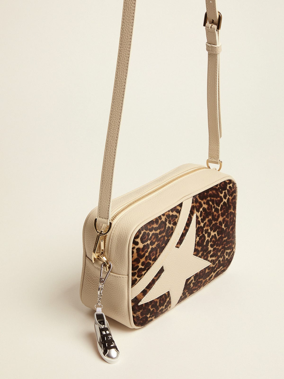 Borsa Star Bag bianco latte con inserto in cavallino stampato leo