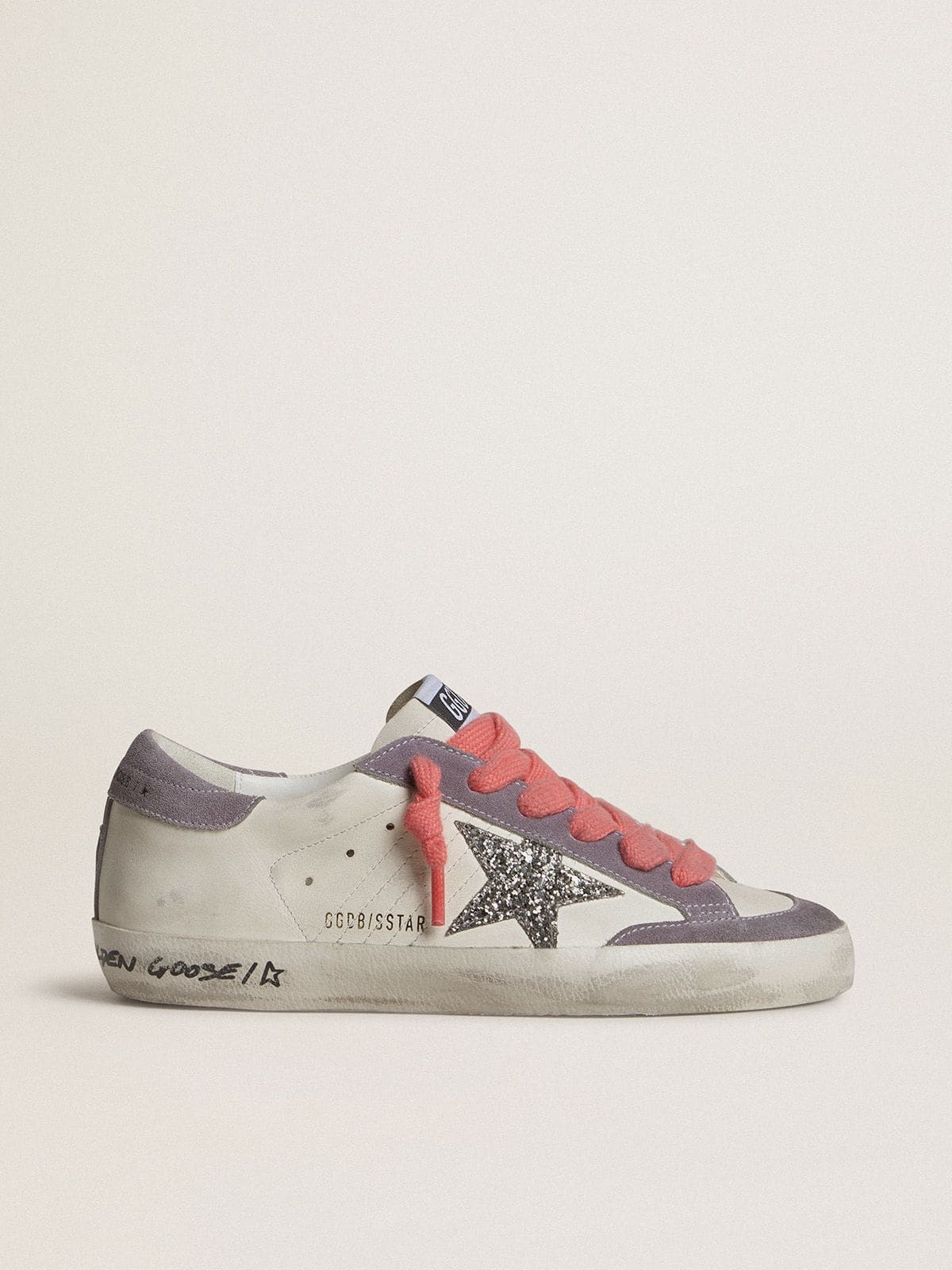 Women's Super-Star with silver glitter star and lilac suede heel tab