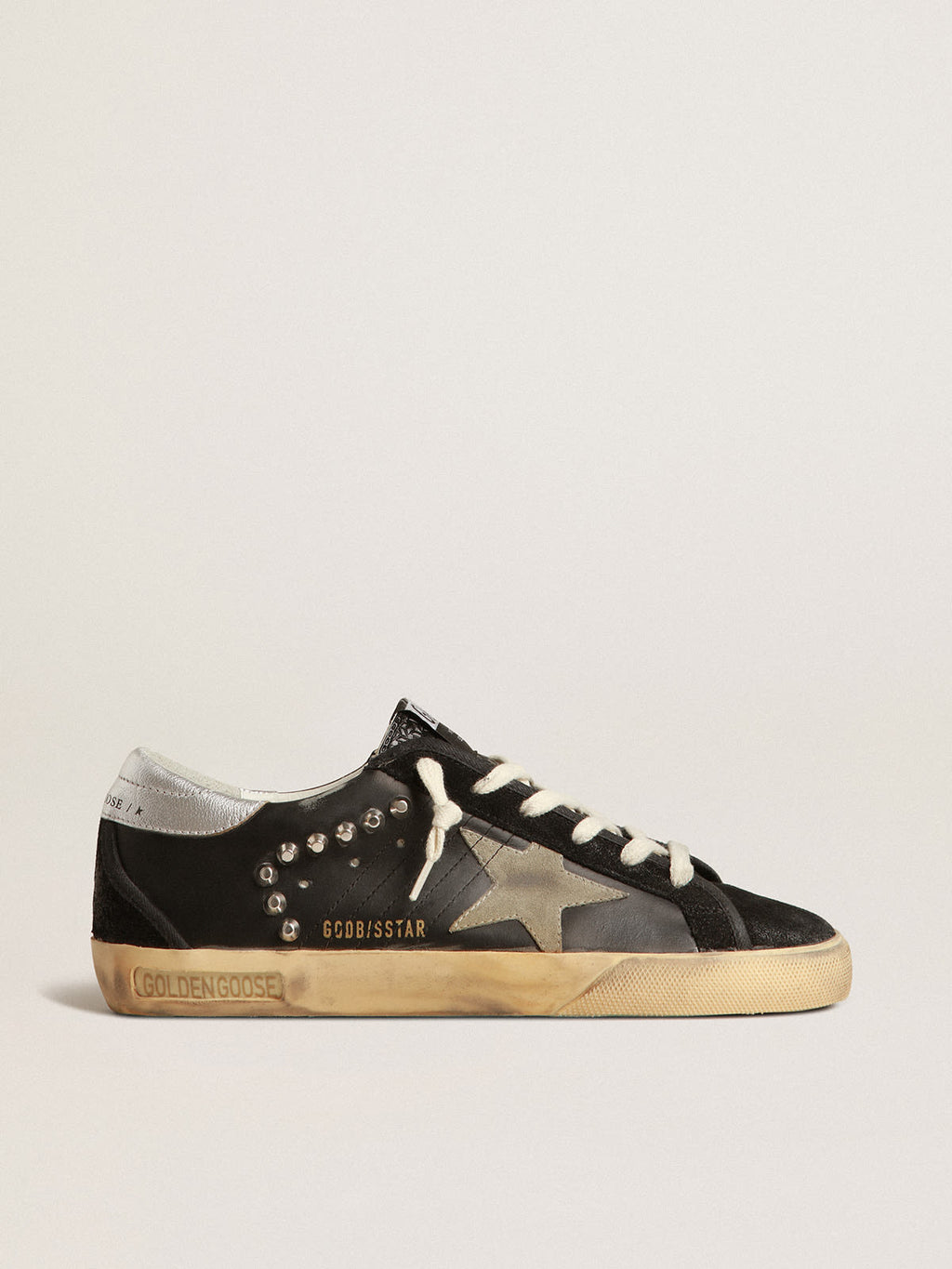 Super-Star Uomo in pelle e suede neri con borchie color argento