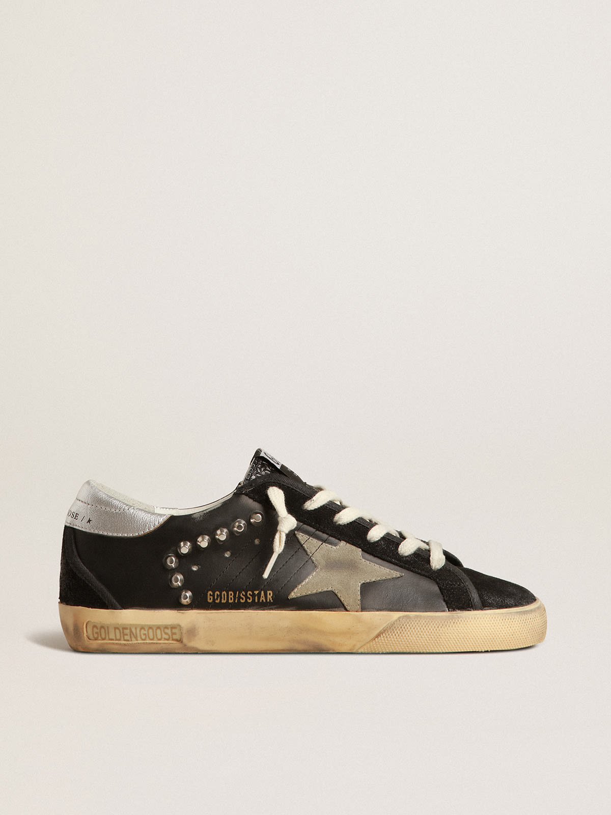 Super-Star Uomo in pelle e suede neri con borchie color argento